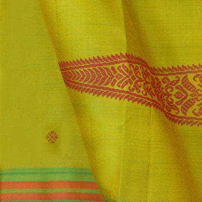 Leaf Green Kanjivaram Silk No Zari Saree With Small Border Handwoven Pure Silk For Festive Wear PV ABI 2256