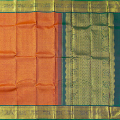 Orange And Green Kanchipuram Silk Saree For Festive Wear PV NYC 1828