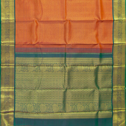 Orange And Green Kanchipuram Silk Saree For Festive Wear PV NYC 1828