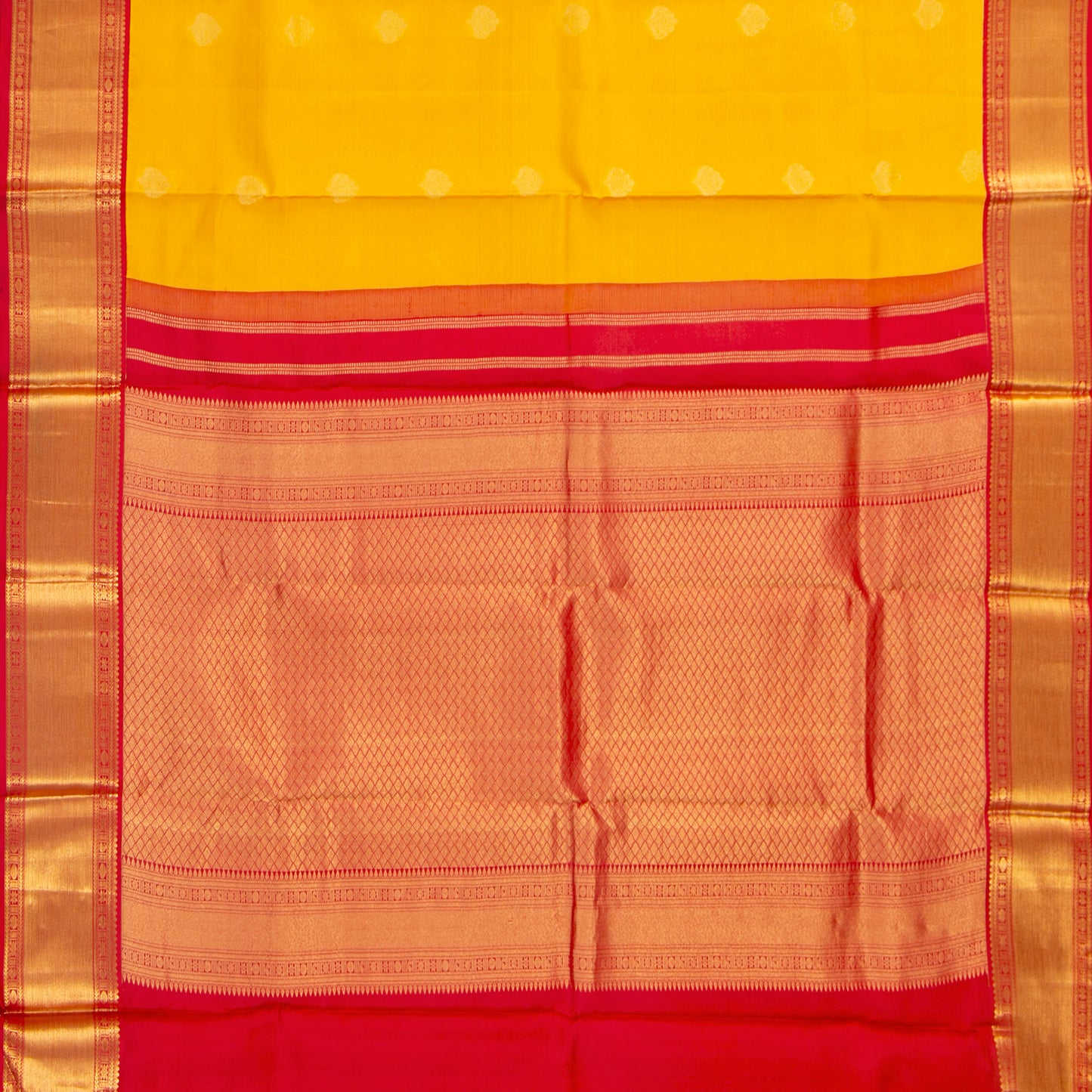 Yellow And Gold Kanchipuram Silk Saree For Festive Wear PV NYC 1931