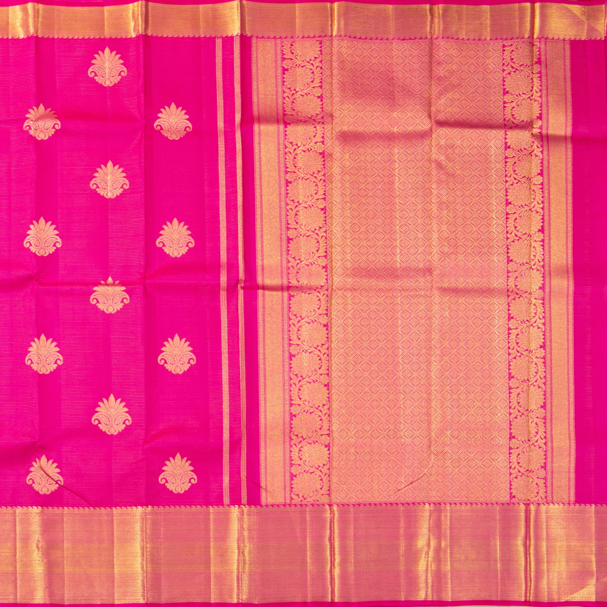 Pink Kanchipuram Silk Saree With Vaira Oosi Zari Stripes For Bridal Wear PV NYC 1854 - Silk Sari - Panjavarnam PV NYC 1854