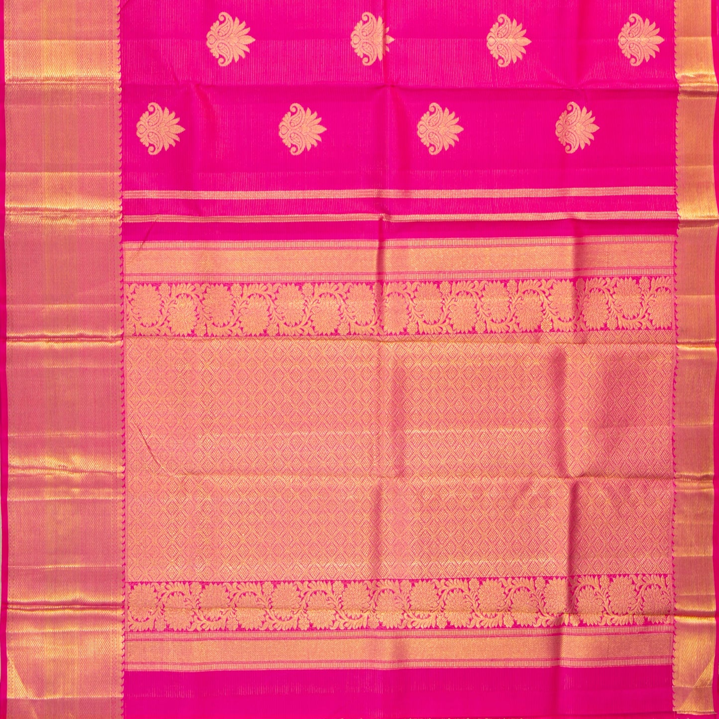 Pink Kanchipuram Silk Saree With Vaira Oosi Zari Stripes For Bridal Wear PV NYC 1854 - Silk Sari - Panjavarnam PV NYC 1854