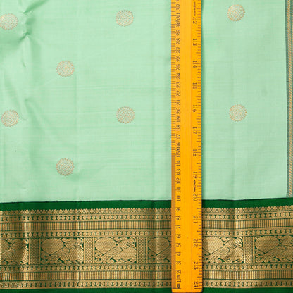 Green Kanchipuram Silk Saree With Korvai Contrast Borders For Wedding Wear PV VRS 2062