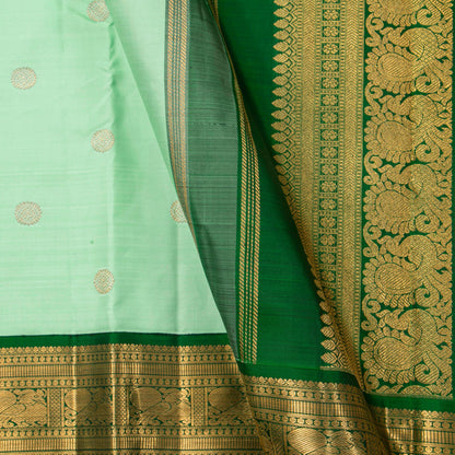 Green Kanchipuram Silk Saree With Korvai Contrast Borders For Wedding Wear PV VRS 2062