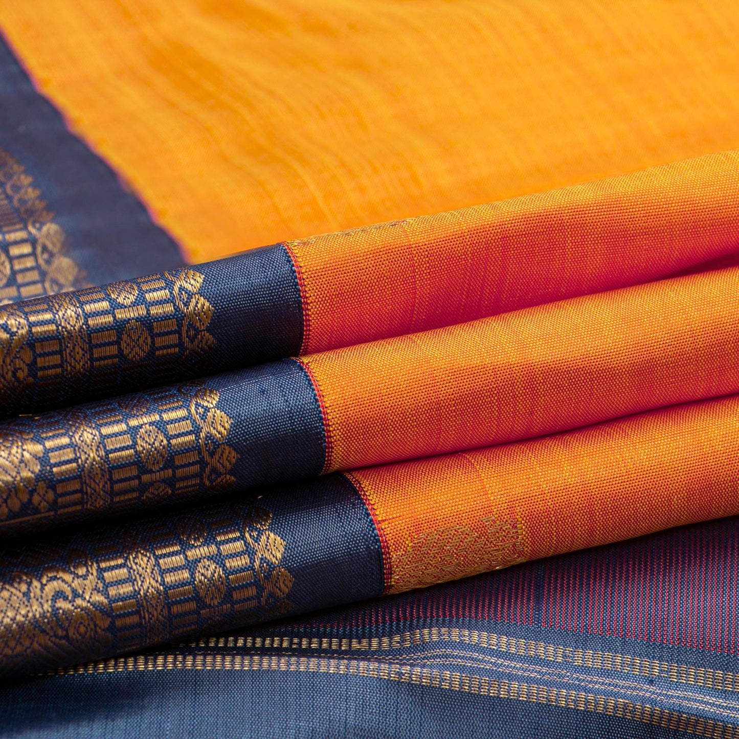 Yellow And Blue Kanchipuram Silk Saree For Wedding Wear PV NYC 1782