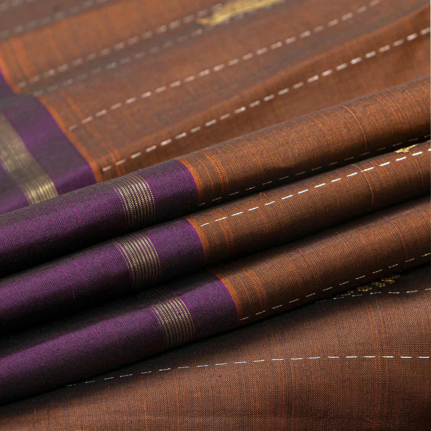Brown And Purple Kanchipuram Silk Saree For Festive Wear PV NYC 1863 - Silk Sari - Panjavarnam PV NYC 1863
