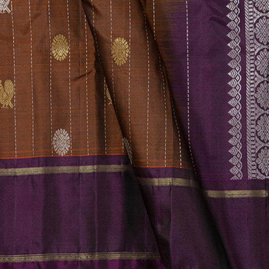 Brown And Purple Kanchipuram Silk Saree For Festive Wear PV NYC 1863 - Silk Sari - Panjavarnam PV NYC 1863