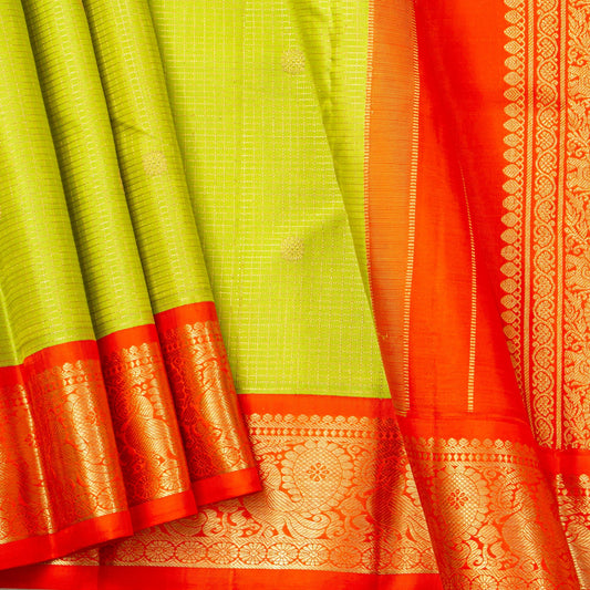 Green And Red Kanchipuram Silk Saree Vaira Oosi For Wedding Wear PV NYC 1798