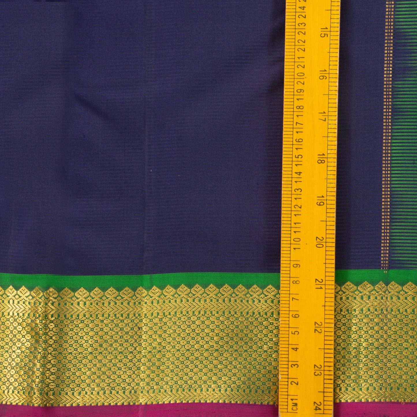 Navy Blue And Green Kanchipuram Silk Saree With Small Border Handwoven Pure Silk For Festive Wear PV J 3090