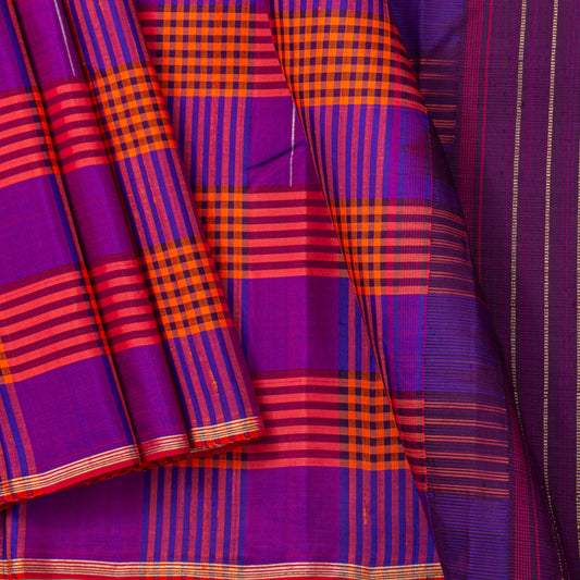 Multi Checks Borderless Kanchipuram Silk Saree For Festive Wear PV NYC 1839