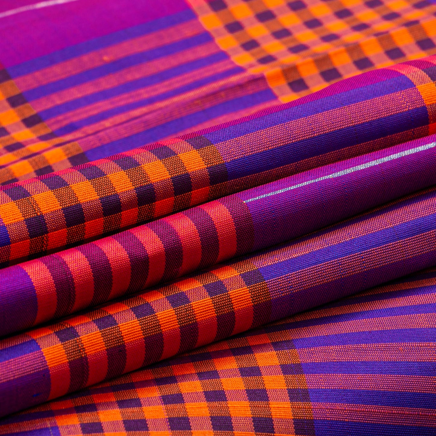 Multi Checks Borderless Kanchipuram Silk Saree For Festive Wear PV NYC 1839