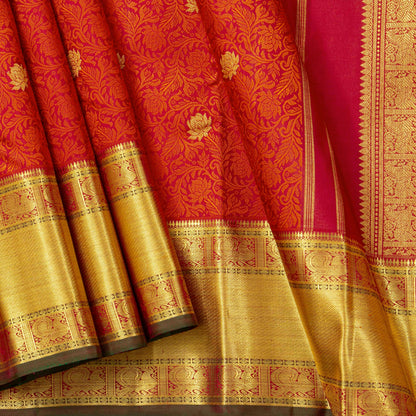 Red Jacquard Kanchipuram Silk Saree For Wedding Wear PV NYC 1758