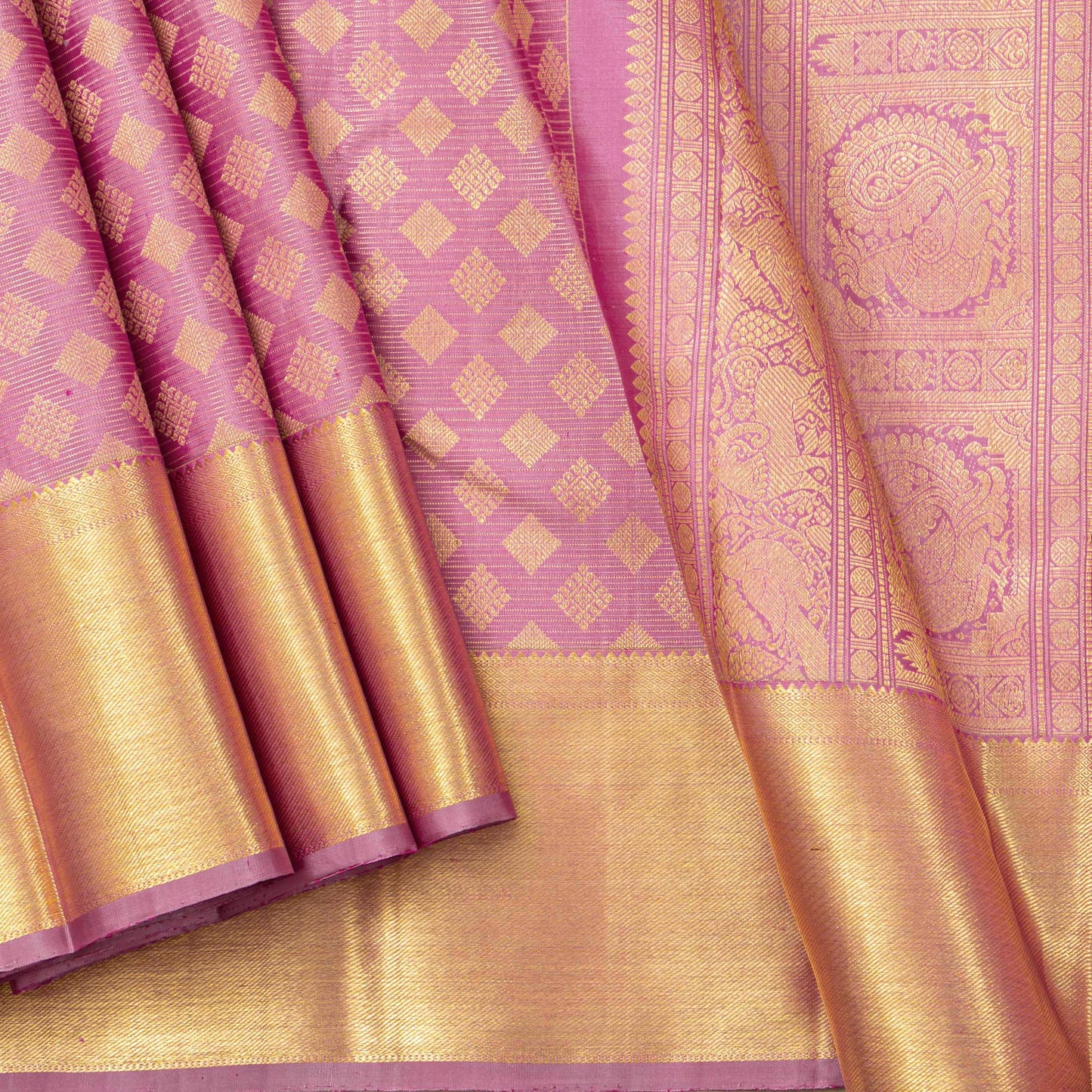 Pastel Mauve Kanchipuram Silk Saree For Bridal Wear PV NYC 1901