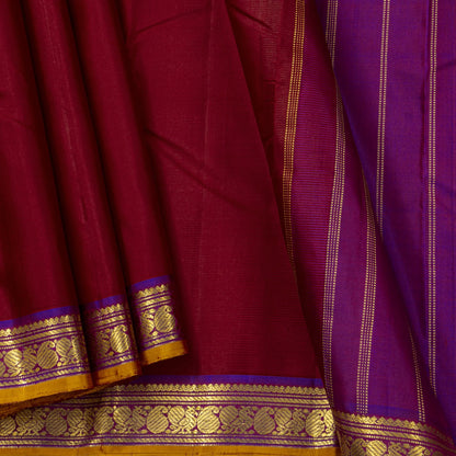 Maroon And Purple Kanchipuram Silk Saree For Festive Wear PV J 5577