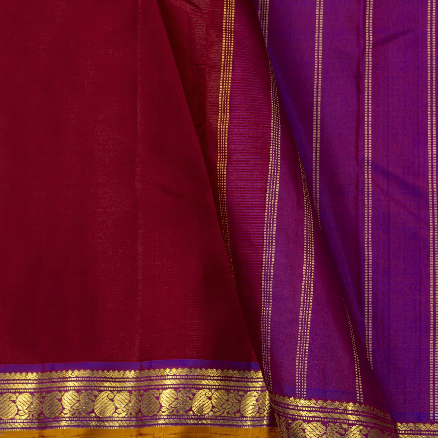 Maroon And Purple Kanchipuram Silk Saree For Festive Wear PV J 5577