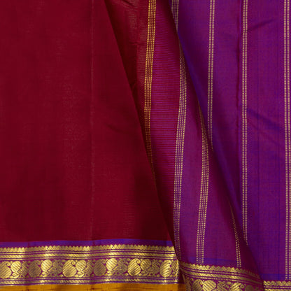 Maroon And Purple Kanchipuram Silk Saree For Festive Wear PV J 5577