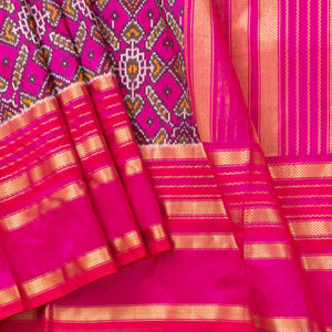 Magenta Pochampally Silk Saree With Pink Kanchivaram Zari Border Ikkat Handwoven Pure Silk For Office Wear PIK SIV 109