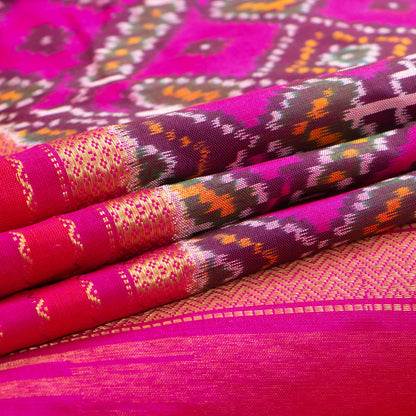 Magenta Pochampally Silk Saree With Pink Kanchivaram Zari Border Ikkat Handwoven Pure Silk For Office Wear PIK SIV 109