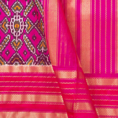 Magenta Pochampally Silk Saree With Pink Kanchivaram Zari Border Ikkat Handwoven Pure Silk For Office Wear PIK SIV 109