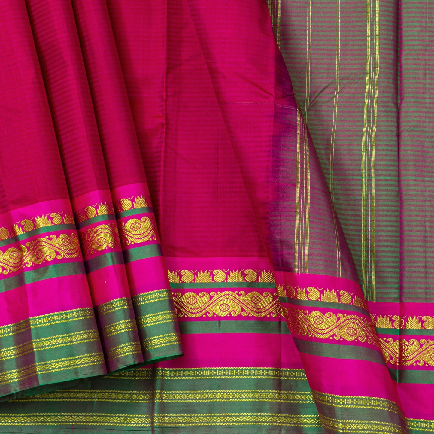 Pink And Green Kanchipuram Silk Saree For Festive Wear PV NYC 1856