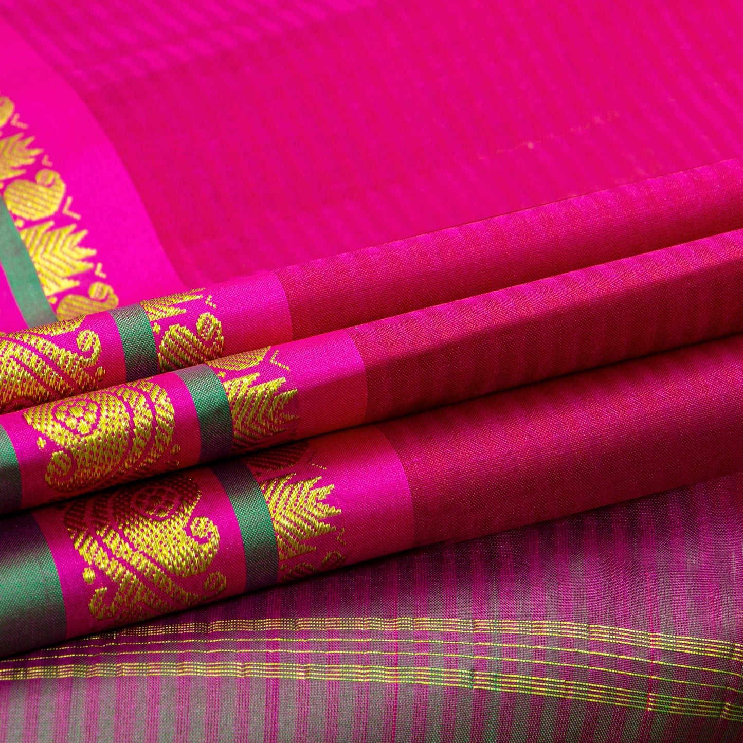 Pink And Green Kanchipuram Silk Saree For Festive Wear PV NYC 1856