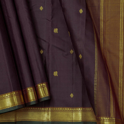 Brown And Mustard Kanchipuram Silk Saree For Festive Wear PV J 4511