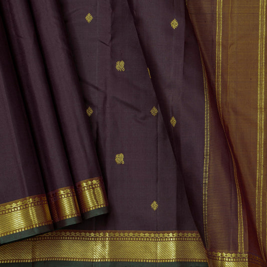 Brown And Mustard Kanchipuram Silk Saree For Festive Wear PV J 4511 - Silk Sari - Panjavarnam PV J 4511