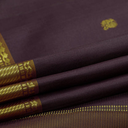 Brown And Mustard Kanchipuram Silk Saree For Festive Wear PV J 4511