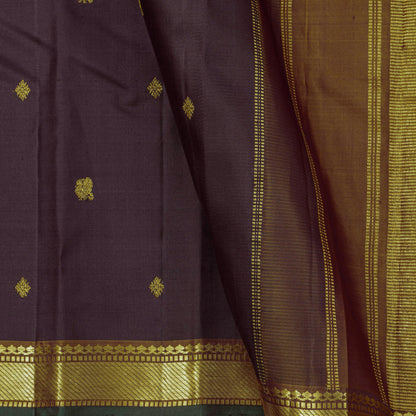 Brown And Mustard Kanchipuram Silk Saree For Festive Wear PV J 4511