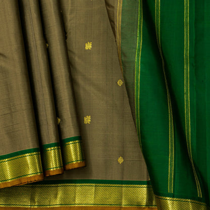 Grey And Green Kanchipuram Silk Saree For Festive Wear PV J 5152