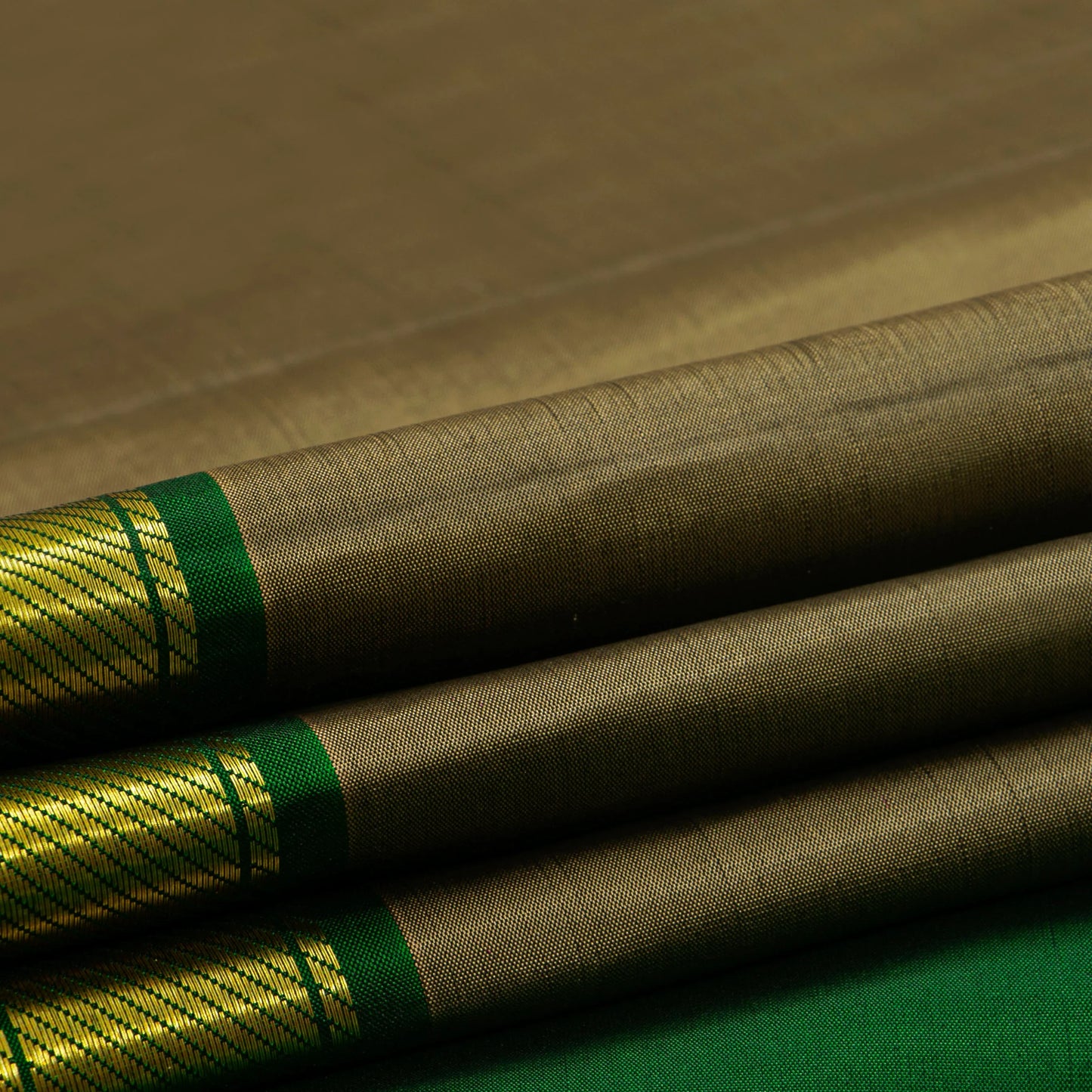 Grey And Green Kanchipuram Silk Saree For Festive Wear PV J 5152