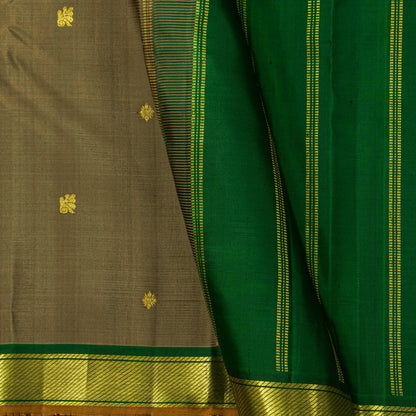 Grey And Green Kanchipuram Silk Saree For Festive Wear PV J 5152