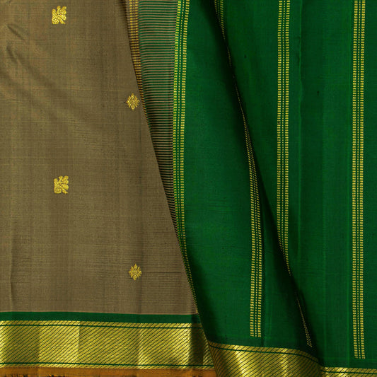Grey And Green Kanchipuram Silk Saree For Festive Wear PV J 5152 - Silk Sari - Panjavarnam PV J 5152