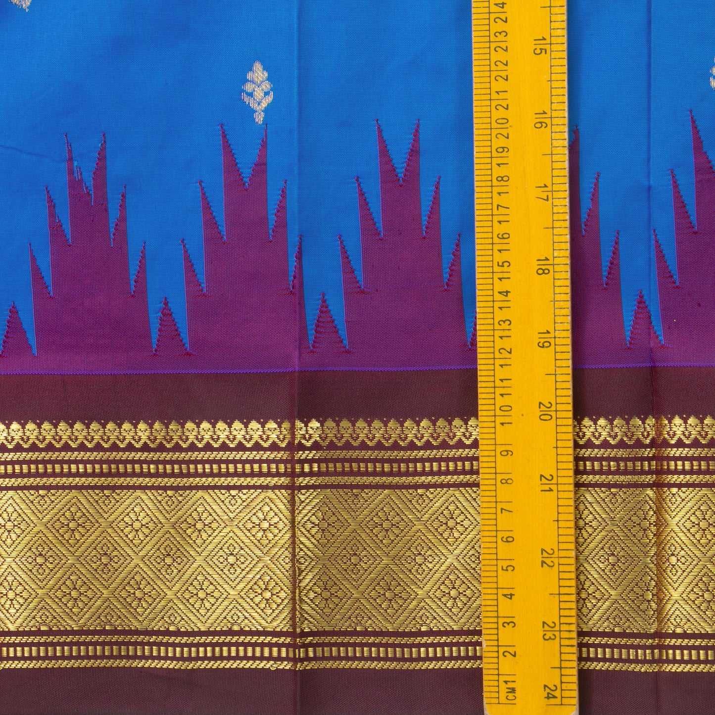 Blue And Brown Thirubhuvanam Silk Saree With Single Side Temple Border Handwoven Pure Silk For Festive Wear PV AN 102