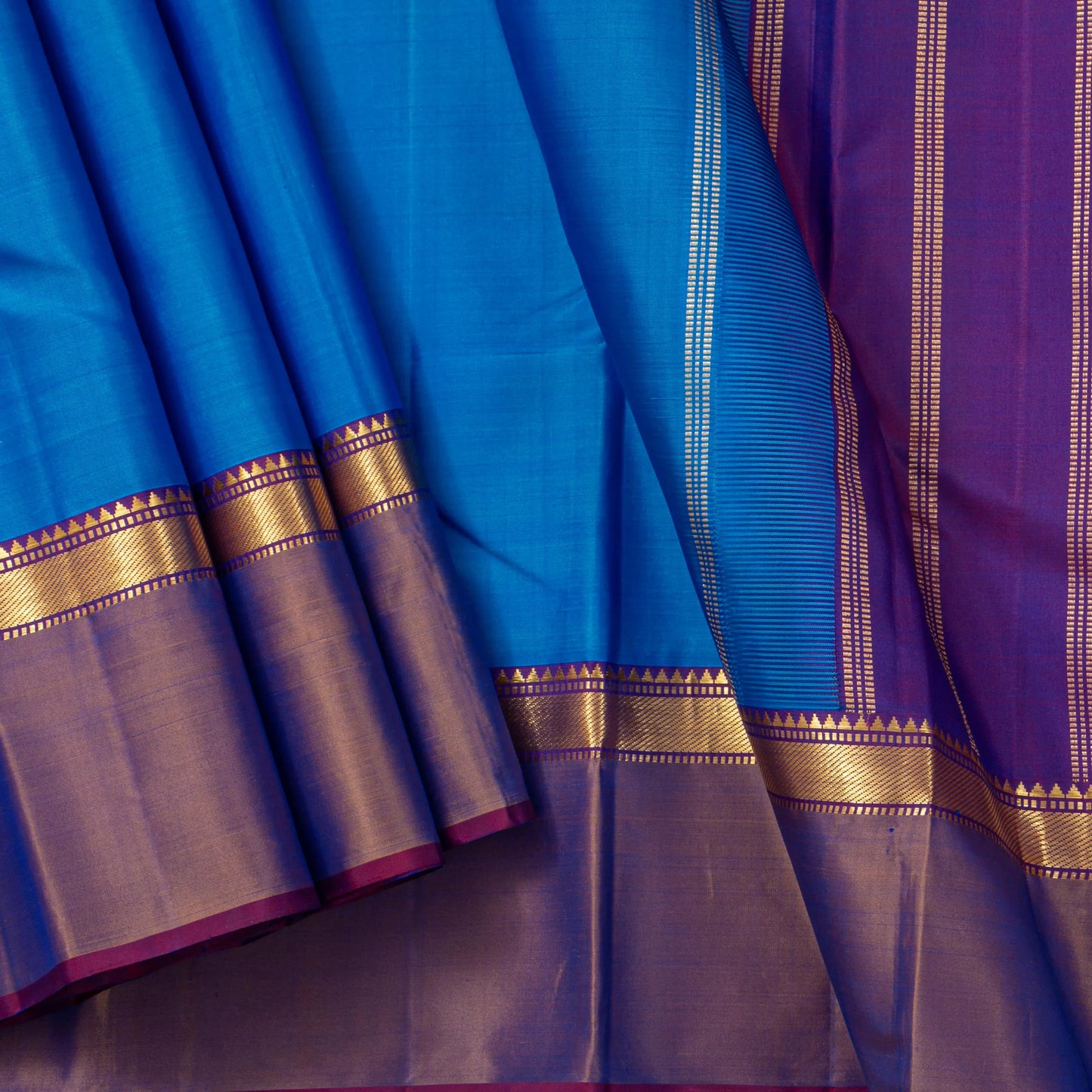 Blue And Violet Kanchipuram Silk Saree For Festive Wear PV J 4470