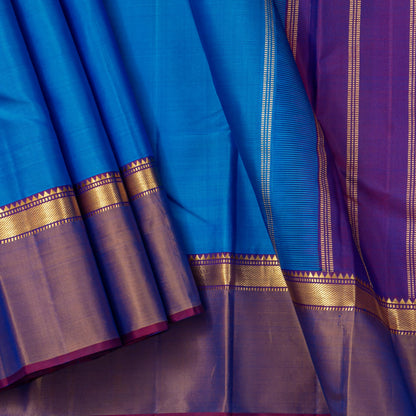 Blue And Violet Kanchipuram Silk Saree For Festive Wear PV J 4470