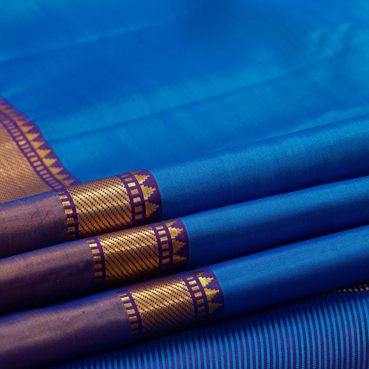 Blue And Violet Kanchipuram Silk Saree For Festive Wear PV J 4470