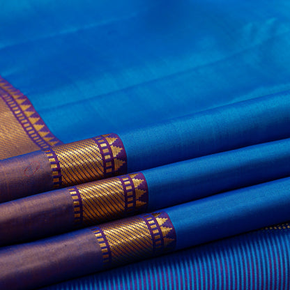 Blue And Violet Kanchipuram Silk Saree For Festive Wear PV J 4470