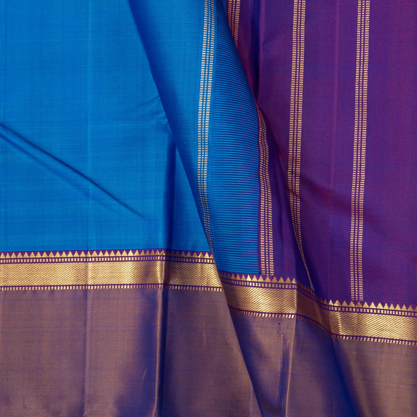 Blue And Violet Kanchipuram Silk Saree For Festive Wear PV J 4470