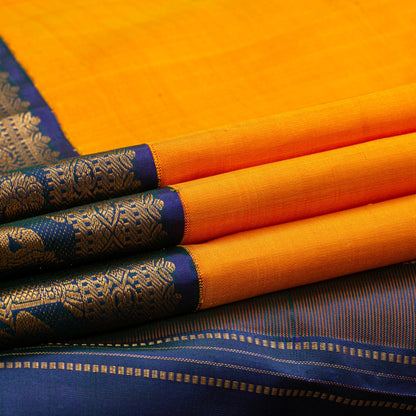Yellow And Blue  Kanchipuram Silk Saree For Festive Wear PV J 4723