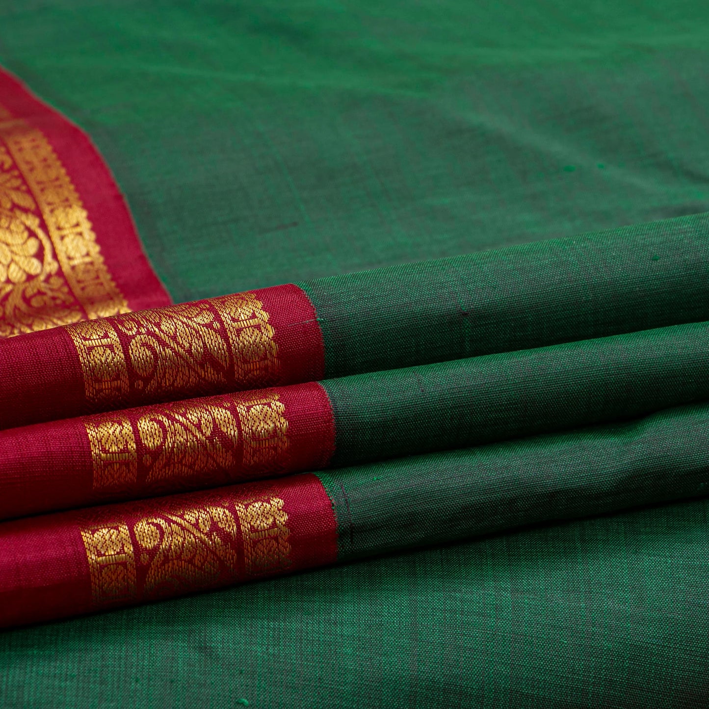 Green And Red Kanchipuram Silk Saree For Festive Wear PV J 4994