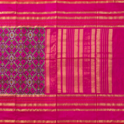 Magenta Pochampally Silk Saree With Pink Kanchivaram Zari Border Ikkat Handwoven Pure Silk For Office Wear PIK SIV 109