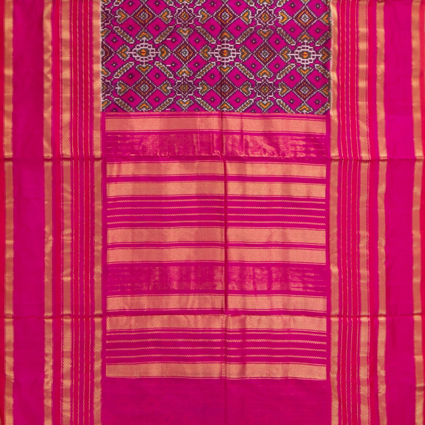 Magenta Pochampally Silk Saree With Pink Kanchivaram Zari Border Ikkat Handwoven Pure Silk For Office Wear PIK SIV 109