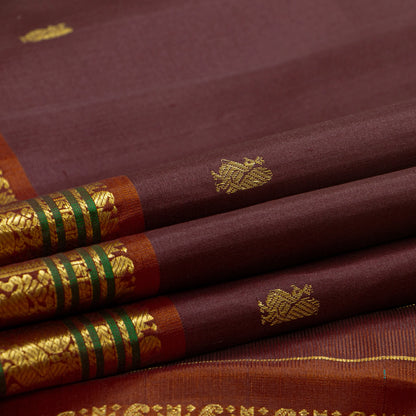 Brown Kanchipuram Silk Saree For Festive Wear PV J 5573