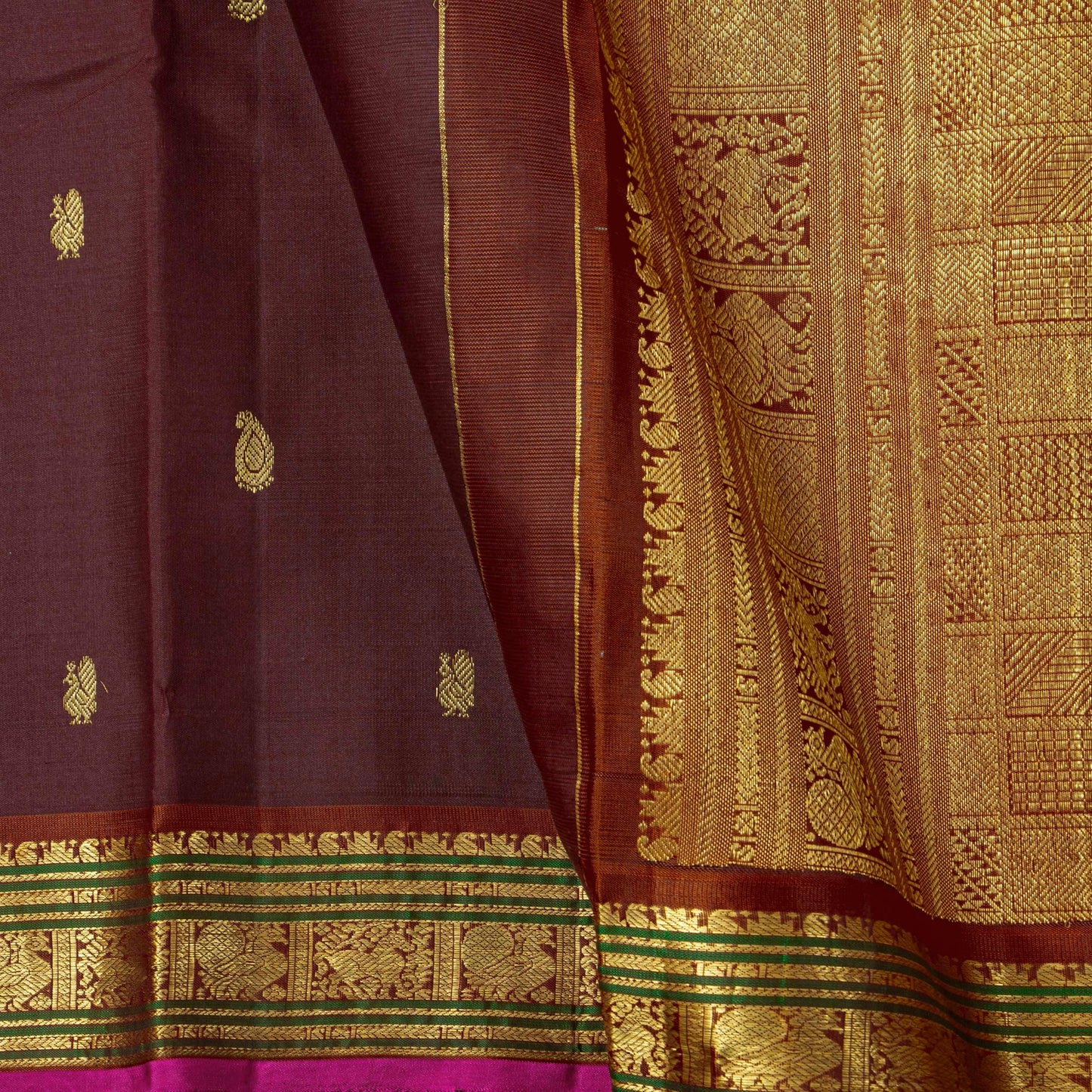 Brown Kanchipuram Silk Saree For Festive Wear PV J 5573
