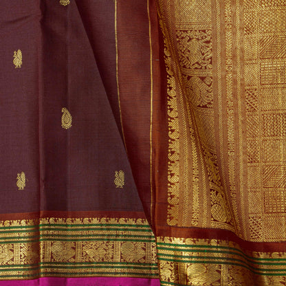 Brown Kanchipuram Silk Saree For Festive Wear PV J 5573