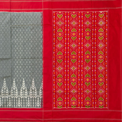 Grey Pochampally Silk Saree With Red Border Ikkat Handwoven Pure Silk For Office Wear PIK SIV 103