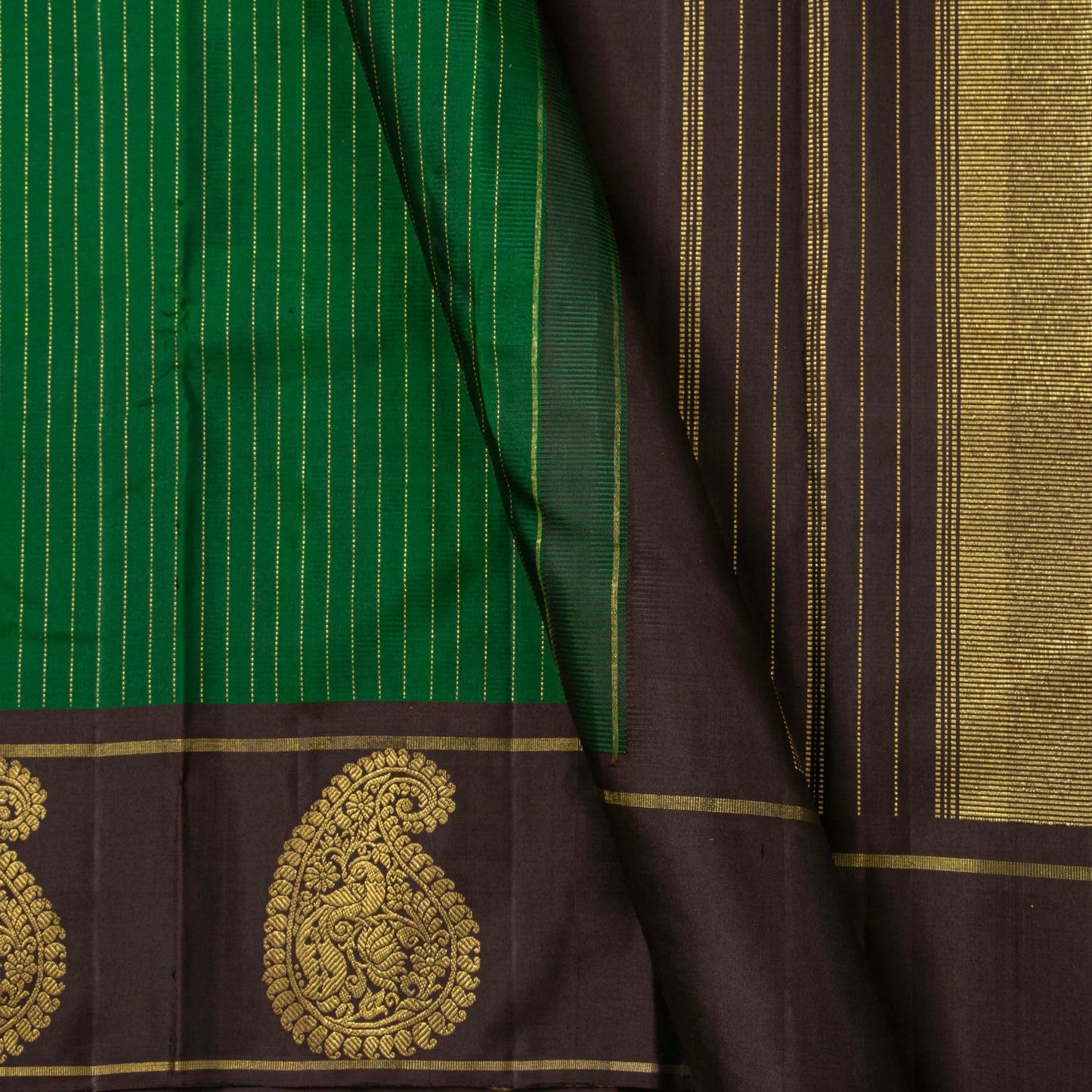 Green And Brown Kanchipuram Silk Saree For Festive Wear PV J 5531