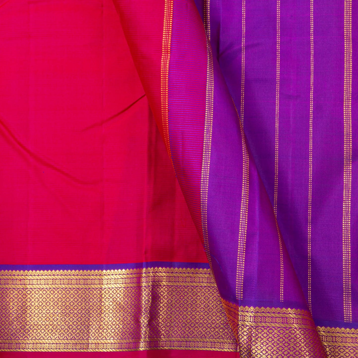 Pink And Purple Kanchipuram Silk Saree For Festive Wear PV J 4951
