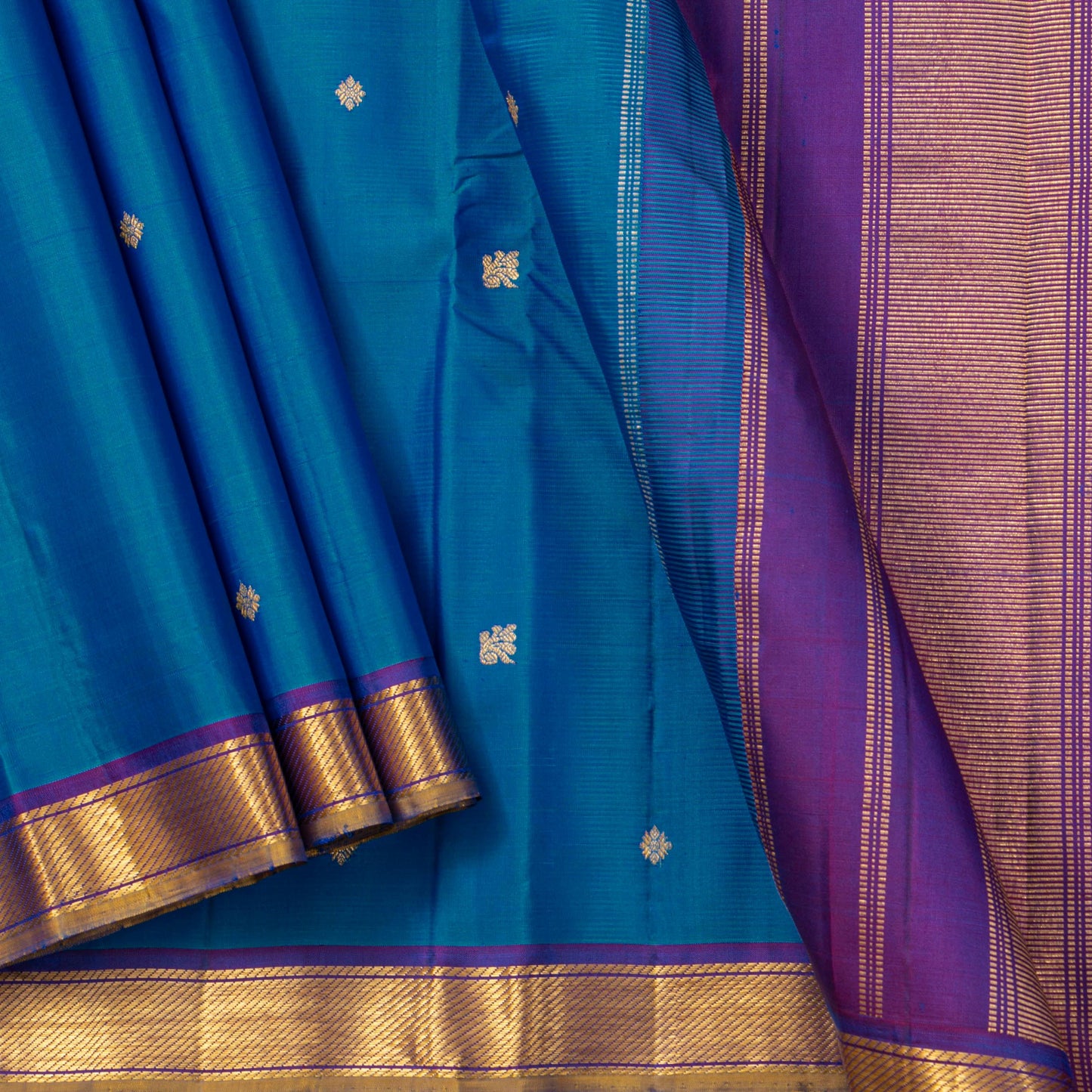 Blue And Purple Kanchipuram Silk Saree For Festive Wear PV J 4513
